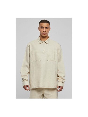 Cotton linen polo shirt with zipper softseagrass