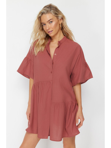 Trendyol Tile Wide Fit Mini Woven Flounce 100% Cotton Beach Dress