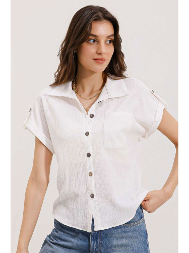 Bigdart 20187 Short Sleeve Oversize Knitted Shirt - White
