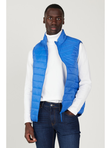 AC&Co / Altınyıldız Classics Men's Indigo Inflatable Windproof Warm Fiber Ultra Light Vest with Portable Bag