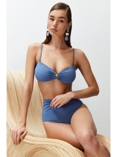 Trendyol Blue Strapless Premium Accessorized Mix&Match Bikini Top