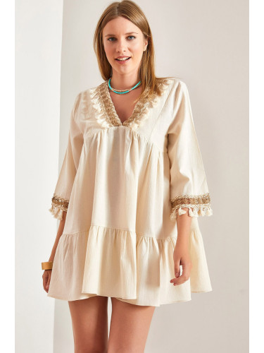 Bianco Lucci Women's Tasseled Linen Dress