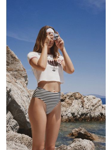 Trendyol Black-White Textured High Waist High Leg Hipster Bikini Bottom