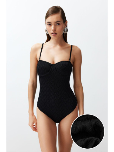Trendyol Black Balconette Textured Hipster Swimsuit