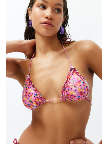 Trendyol Abstract Pattern Triangle Frilly Bikini Top