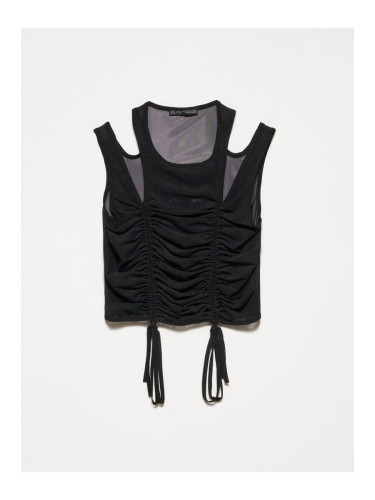 Dilvin 20216 Gathered Tulle Top-black
