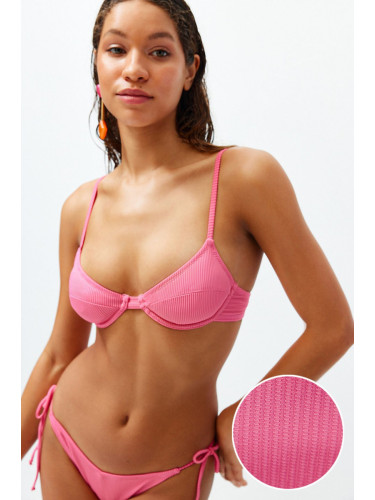 Trendyol Fuchsia Balconette Textured Bikini Top