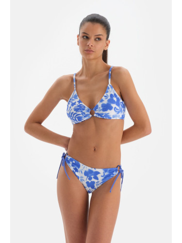 Dagi Blue - White Gathering Triangle Wide Bikini Top