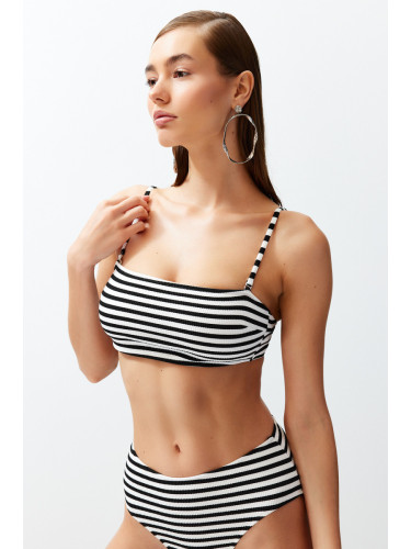 Trendyol Black-White Striped Strapless Textured Core Bikini Top