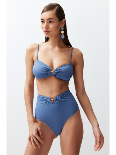 Trendyol Blue Premium Accessory High Waist Hipster Bikini Bottom