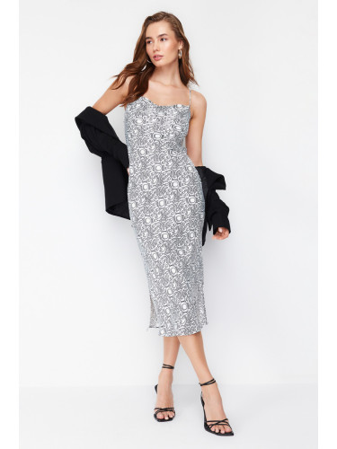 Trendyol Ecru Degaje Collar Satin Maxi Woven Dress