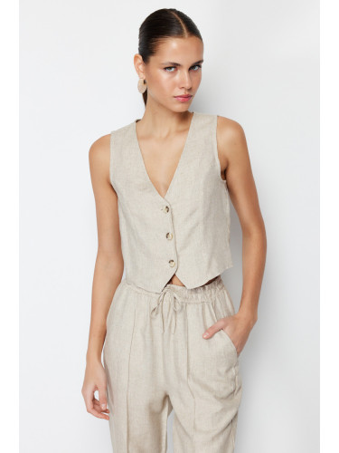 Trendyol Beige Regular Cotton Crop Linen Woven Vest