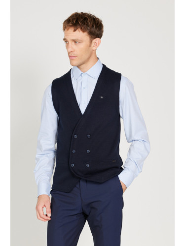 ALTINYILDIZ CLASSICS Men's Navy Blue Standard Fit Normal Cut Double Breasted Collar Knitwear Vest