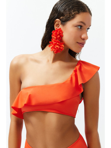 Trendyol Red One-Shoulder Frilly Bikini Top