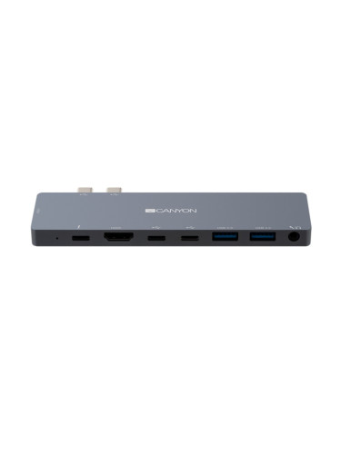 Докинг станция Canyon Thunderbolt 3 8-in-1, 2x USB Type C, 2x USB 3.0, 1x Thunderbolt 3, 2x HDMI, 1x 3.5mm jack, сива