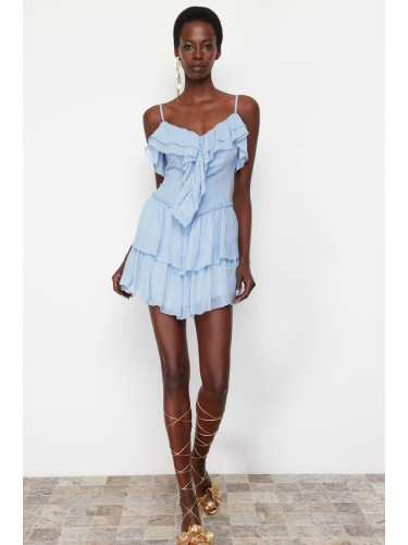 Trendyol Light Blue A-Line Ruffled Woven Chiffon Short Dress