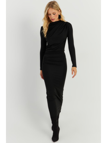 Cool & Sexy Women's Black Gathered Midi Dress