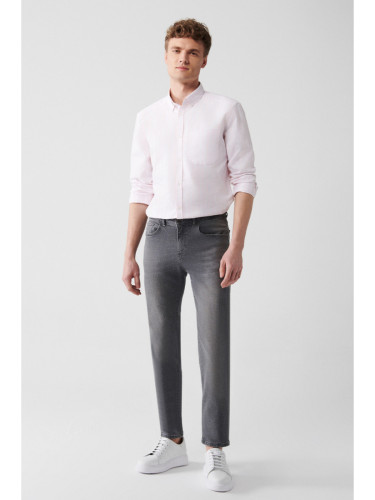 Avva Men's Gray Antique Washed Flexible Slim Fit Jean Trousers