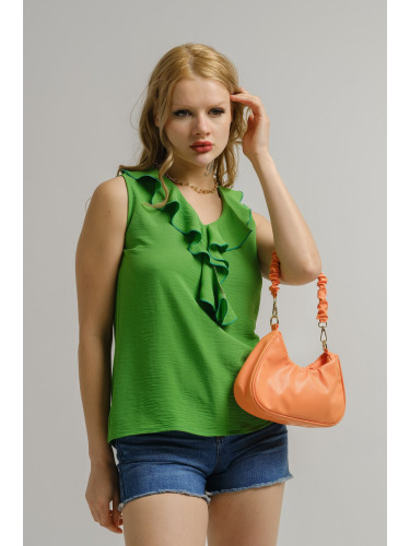 armonika Women's Light Green Sleeveless Blouse with Frilled Collar