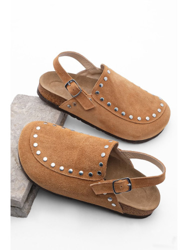 Marjin Women's Genuine Leather Eva Sole Closed Front Staples Daily Sandals Bolve tan.