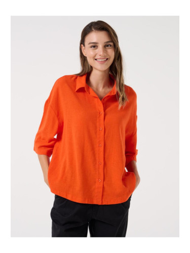 Jimmy Key Orange Loose Fit All-Orange Sleeve Linen Shirt.