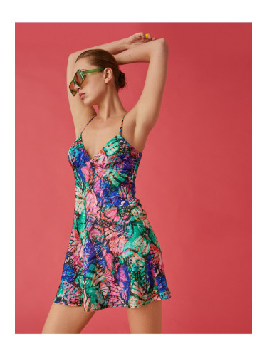 Koton V-Neck Patterned Mini Dress with Straps