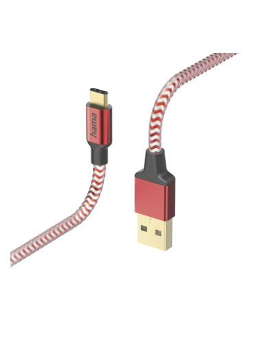 Кабел за зареждане "Reflective" USB-C - USB-A  1.5м червен