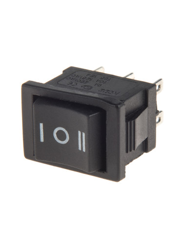 Rocker превключвател, 3 позиции, ON-OFF-ON, 6A/250VAC, отвор 19x13mm, 6 извода, RS601G-2030048BB