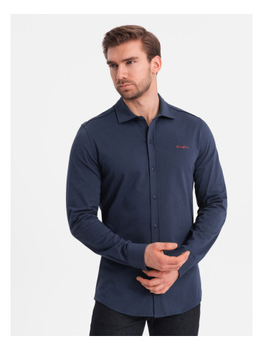 Ombre Men's REGULAR cotton single jersey knit shirt - navy blue