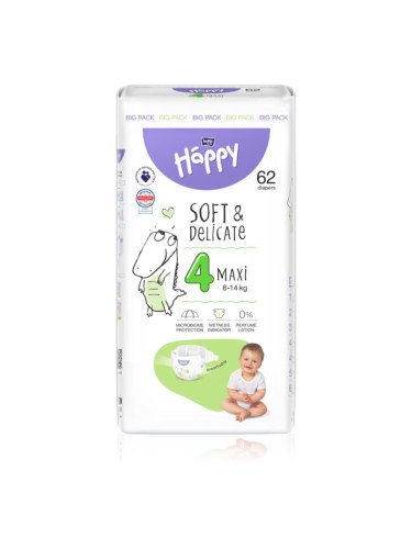 BELLA Baby Happy Soft&Delicate Size 4 Maxi еднократни пелени 8-14 kg 62 бр.