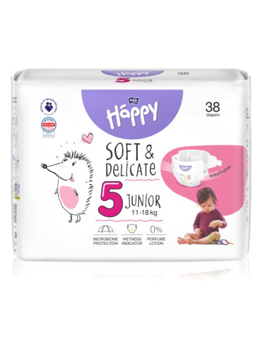 BELLA Baby Happy Soft&Delicate Size 5 Junior еднократни пелени 11-18 kg 38 бр.