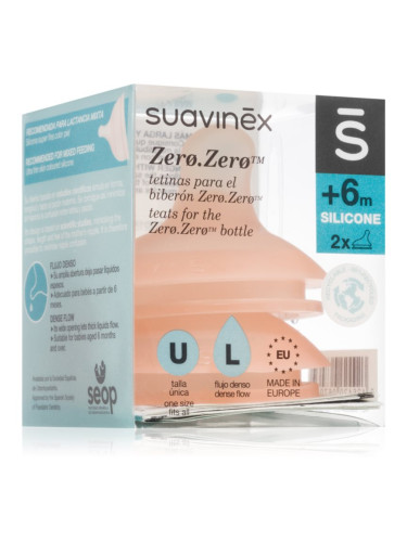 Suavinex Zero Zero Bottle Teat биберон за шише L Dense Flow 6 m+ 2 бр.