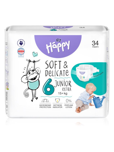 BELLA Baby Happy Soft&Delicate Size 6 Junior Extra еднократни пелени 15+ kg 34 бр.
