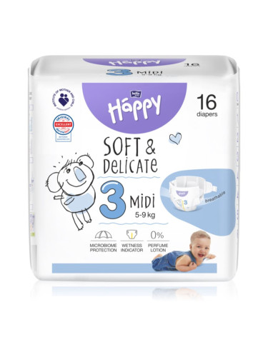 BELLA Baby Happy Soft&Delicate Size 3 MIdi еднократни пелени 5-9 kg 16 бр.
