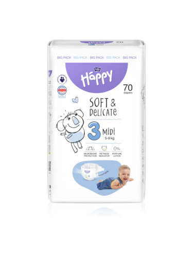 BELLA Baby Happy Soft&Delicate Size 3 MIdi еднократни пелени 5-9 kg 70 бр.