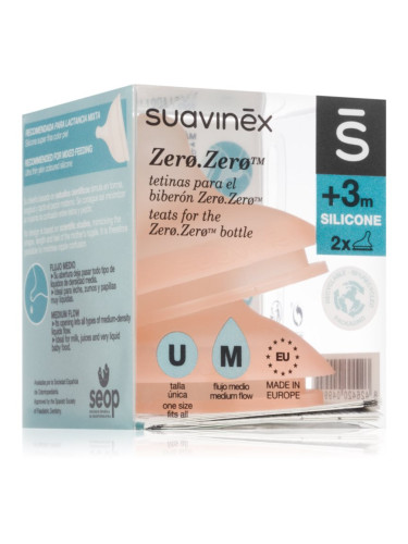 Suavinex Zero Zero Bottle Teat биберон за шише M Medium Flow 0 m+ 2 бр.