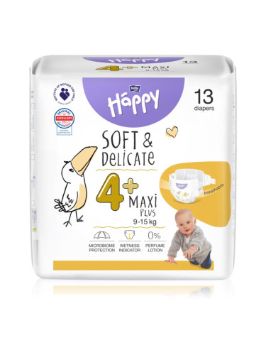 BELLA Baby Happy Soft&Delicate Size 4+ Maxi Plus еднократни пелени 9-15 kg 13 бр.