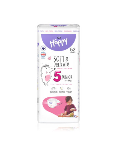 BELLA Baby Happy Soft&Delicate Size 5 Junior еднократни пелени 11-18 kg 52 бр.