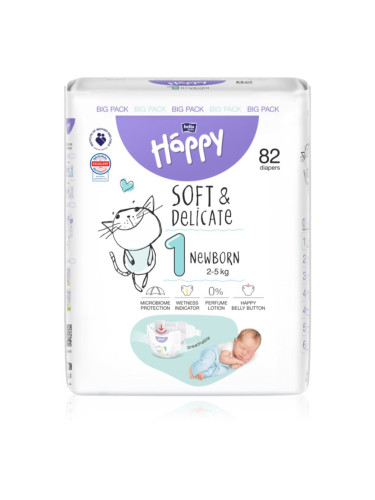 BELLA Baby Happy Soft&Delicate Size 1 Newborn еднократни пелени 2-5 kg 82 бр.