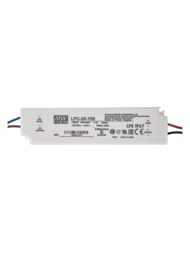 LED захранване, 230VAC, 48VDC, 700mA, 33.6W, IP67, LPC-35-700