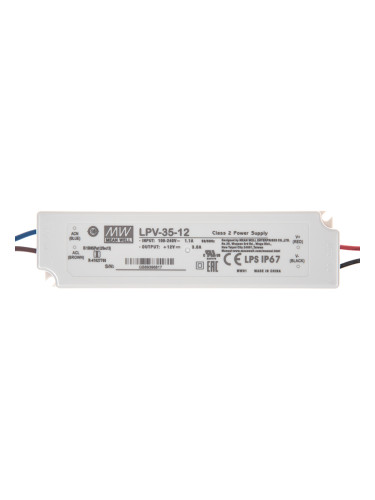 Импулсно захранване 3A/ 12VDC, 36W, IP67, LPV-35-12, MEAN WELL, постоянно напрежение