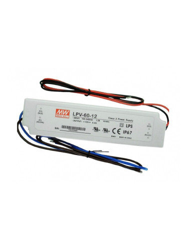 Импулсно захранване 5A/ 12VDC, 60 W, IP67, LPV-60-12, MEAN WELL, постоянно напрежение
