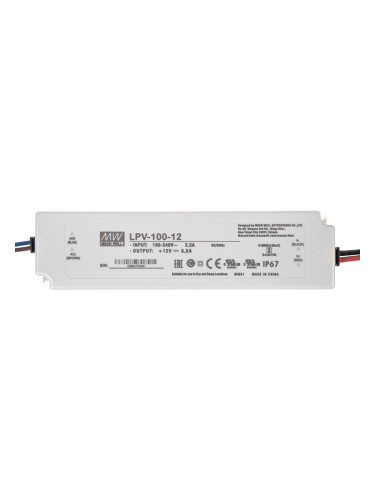 Импулсно захранване 8.5A/12VDC, 100W, IP67, LPV-100-12, MEAN WELL, постоянно напрежение