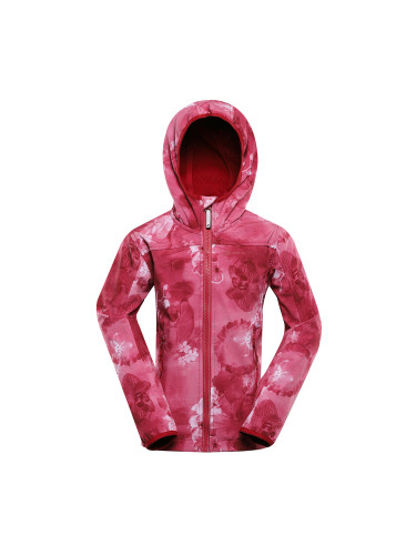 Red children's patterned softshell jacket ALPINE PRO HOORO