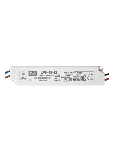 Импулсно захранване 1.5A/12VDC, 18W, IP67, LPH-18-12, MEAN WELL, постоянно напрежение