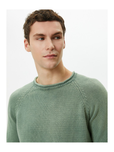 Koton Knitwear Sweater Washed Crew Neck Stitch Detail Cotton