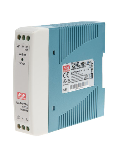Импулсно захранване за DIN шина MDR-10-5, 5VDC, 2A, 10W, IP20, MEAN WELL