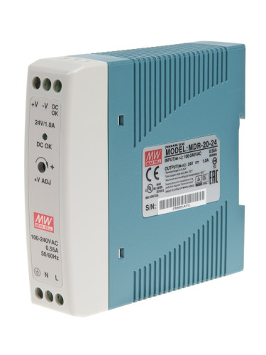 Импулсно захранване за DIN шина MDR-20-24, 24VDC, 1A, 24W, MEAN WELL