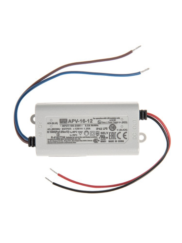 Импулсно захранване 1.25A/12VDC, 15W, IP42, APV-16-12