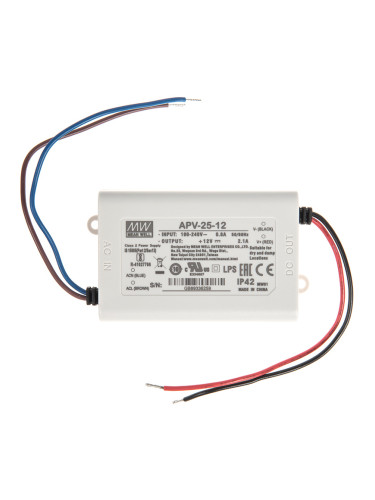 Импулсно захранване 2.1A/12VDC,  25.2W,  IP42,  APV-25-12,  постоянно напрежение